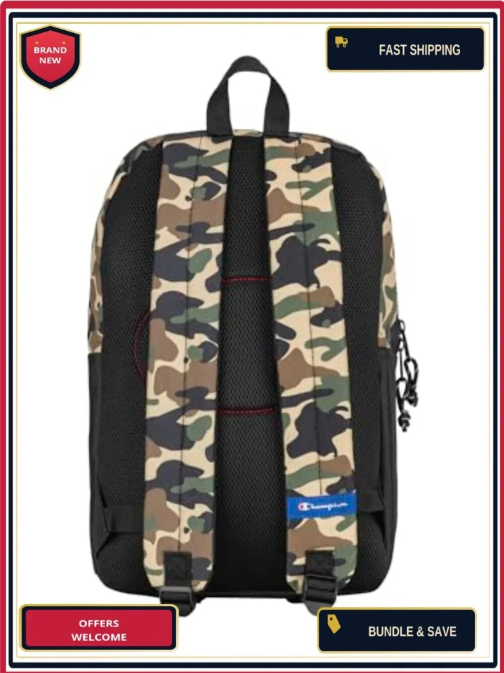 Champion Manuscript Backpack Polyester Laptop Compartment Water Bottle Pocket